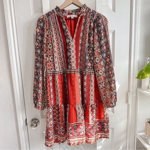 LOFT Border Stripe Tiered Red Dress size Medium